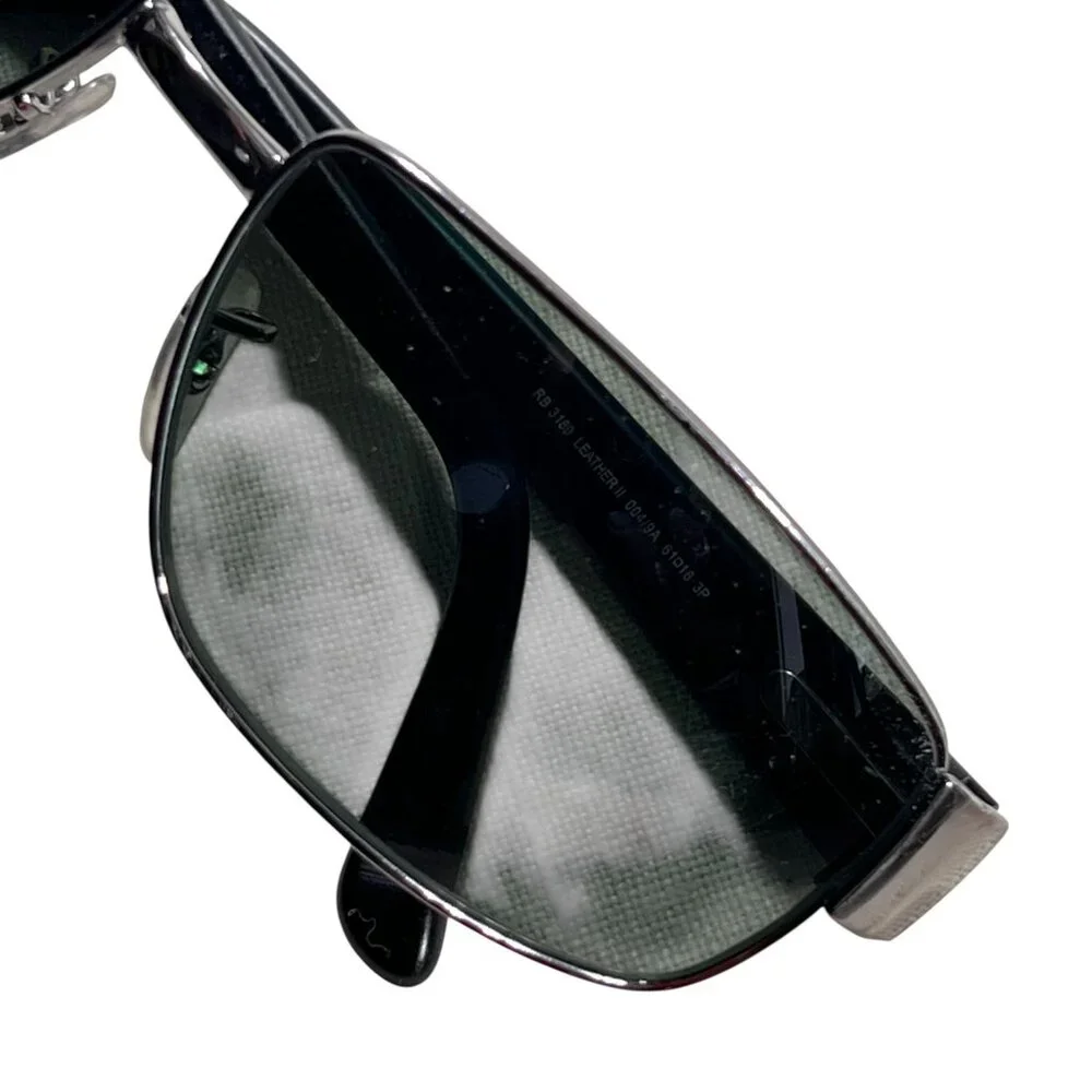 Vtg Ray Ban RB3189 Leather II 004/9A Polarized Sunglasses Metal Wrap Italy Black - Picture 8 of 13